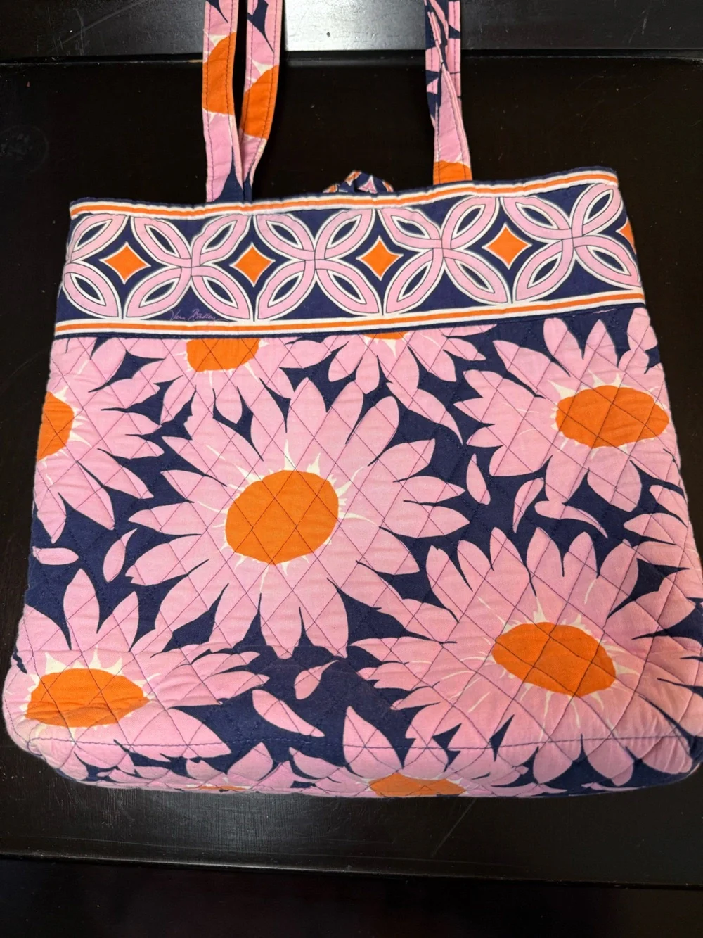 Vera Bradley Pink Floral Quilted Tote with Orange Centers